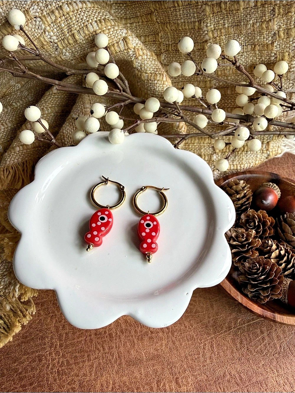 Polka Dot Dangle Hoop Earrings in Red & Blue Brand New